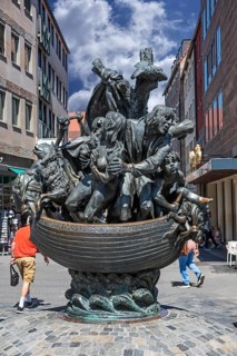 Narrenschiffbrunnen, a fountain sculpture, erected in 2007, by German sculptor Jürgen Weber, 1928