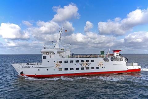 Clouds, ferry on the way to Wangerooge, East Frisia, Lower Saxony, Germany