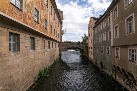 20 August 2026, views of historic buildings and Regnitz river during the 76th Bamberger