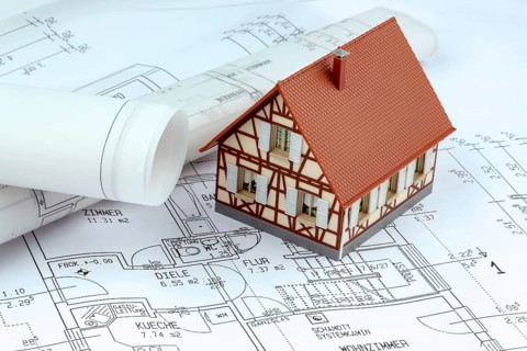 A blueprint by an architect for the construction of a new residential building. Symbolic photo for