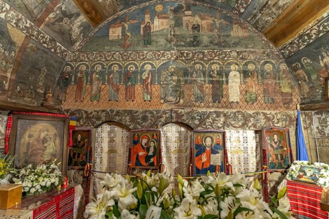 Frescoes in the interior of the wooden church in the ASTRA Museum of Traditional Folk Culture in