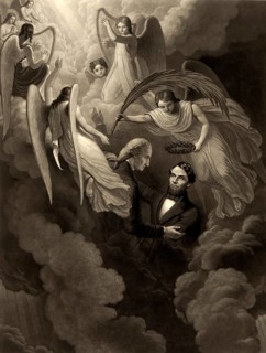 Abraham Lincoln, portrayed as a martyr (born 12 February 1809 near Hodgenville, died 15 April 1865