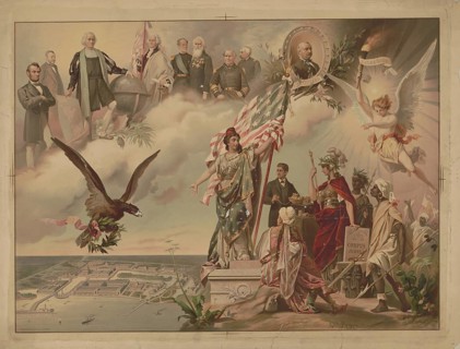 Allegorical chromolithograph by Rodolfo Morgari from 1893 entitled Reconstruction Allegory, which