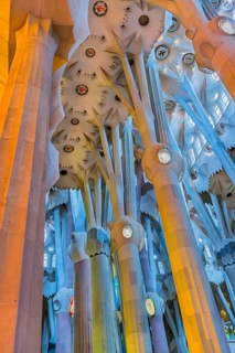 Interior view of the Familia Sagrada by the architect Antonio Gaudi in Barcelona, Spain