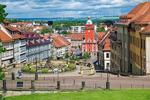 Gotha Old Town Hall with former horse drinks, historic, heritage-protected, Renaissance, main