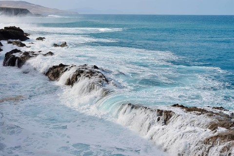 Rocky coast in the surf, Ajuy, Fuerteventura, Canary Islands, Spain