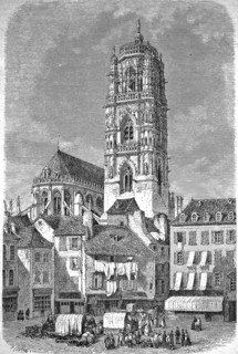 Notre-Dame de Rodez Cathedral in France around 1860, authentic, high-resolution reproduction from a
