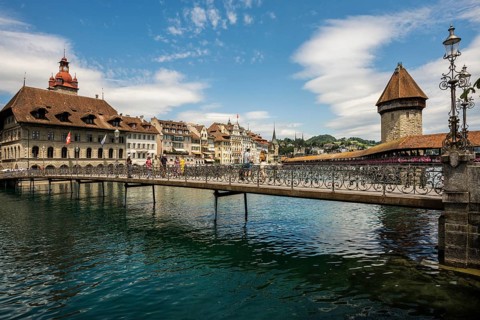 Town Hall Bridge over the Reuss, Old Town, Lucerne, Lake Lucerne, Canton of Lucerne, Switzerland