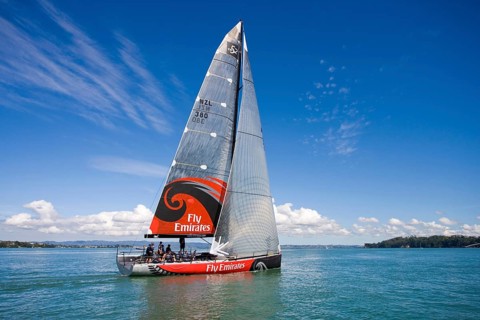 Emirates Team New Zealand carry out trials sailing on their TP52, 15 person yacht, Waitemata