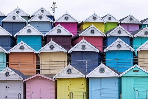 Colourful bath huts, Walton-on-the-Naze, England, United Kingdom