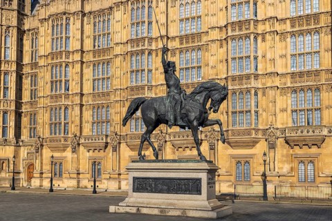 Carlo Marochetti's bronze equestrian statue of Richard the Lionheart stands in Old Palace Yard,