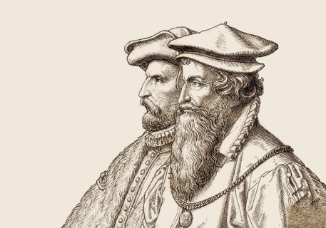 The cartographers Gerhard Mercator and Abraham Ortelius, digitally edited based on a historical