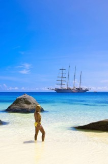 Star Fyer Clipper ship anchored off Ko Miang Island Similan Islands in the Andaman Sea, Thailand