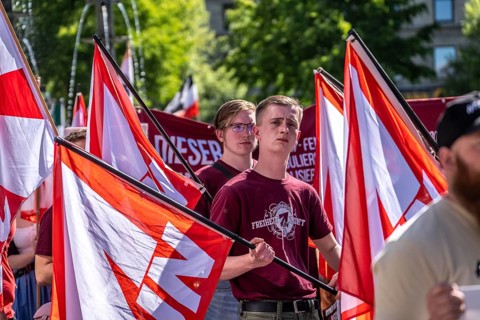 Youth organization Young Nationalists, the party Die Heimat, NPD successor, demonstrates on May 1