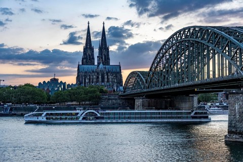 Cologne Cathedral, Hohenzollern Bridge, View from Deutz Ufer, Dramatic Sky, Sunset, Rhine Cruise
