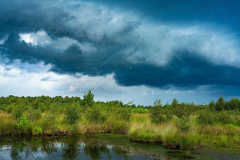 Thunderstorm over Goldenstedter Moor, clouds, weather, Goldenstedt, Lower Saxony, Germany