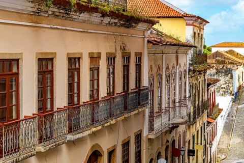 Historic colonial-style houses in the city of Sao Luis, in the state of Maranhao