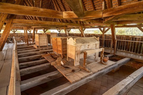 Exhibition in the interior of the Saxon fortified church in Viscri or Deutsch-Weisskirch,