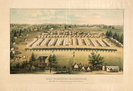 1862 bird's eye view of Camp Millington in Baltimore, Maryland, which housed the 128th New York