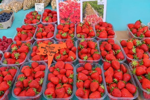 Strawberries for sale at the Central Market, Ljubljana, Slovenia