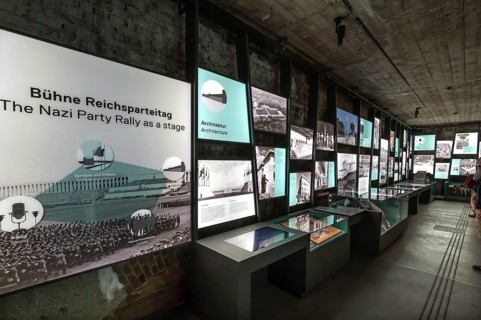 Information boards in one of the exhibition rooms of the Reichsparteitage Documentation Center,