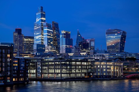 City of London skyline with skyscrapers 22 Bishopsgate, Leadenhall Building, Cheesegrater, and 20