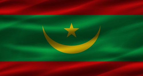 Mauritanian flag with fabric texture. Realistic flag of Mauritania waving