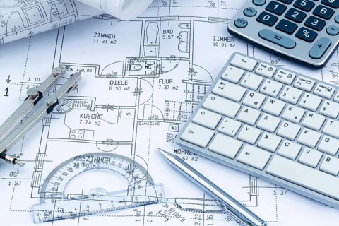 Construction plan for a residential building. Drawings and paintings by an architect, Austria
