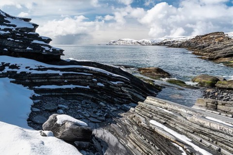 Rocky coast, Söröya, Barents Sea, Finnmark, Norway, May 2019