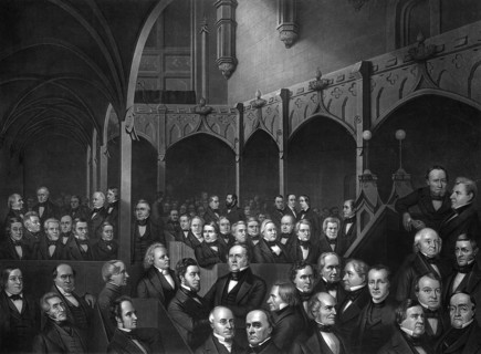 Distinguished Americans at a Meeting of the New York Historical Society, a fictional or idealized