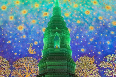 In the emerald green silence of Wat Paknam Phasi Charoen, the glass chedi rises like a glowing