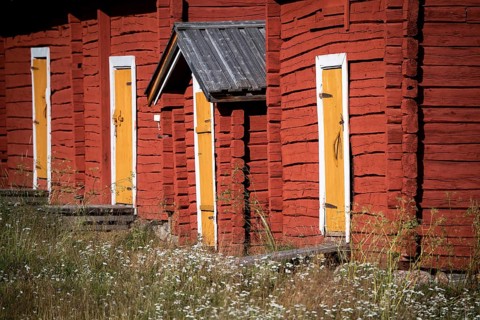 Detail, house entrances, wooden houses, old church houses at Mantojärvi, Utsjoki or Ohcejohka,