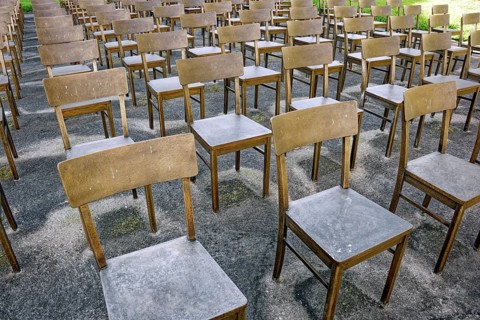 Bronze chairs, memorial on the site of the former synagogue of the Jewish community, destroyed in