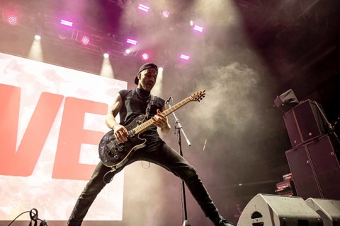 Guitarist Jeff Sahyoun from the US post-hardcore band Letlive on the Orbit Stage during the Rock im