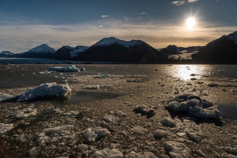 Glacier ice, Nobilefiellet, Kongsfjord or Kongsfjorden, Spitsbergen archipelago, Svalbard, Norway