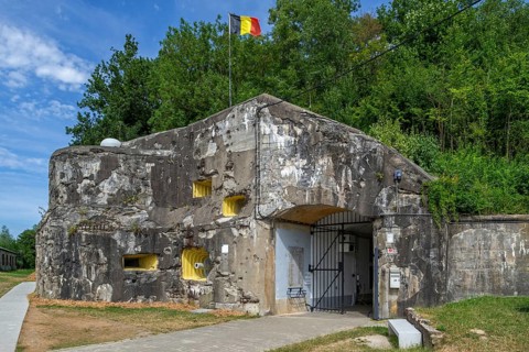 Battle-scarred entrance of Fort Eben-Emael, Belgian WW2 fortress neutralized by German paratroopers