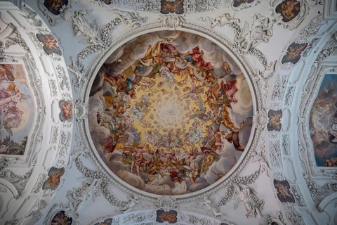 Important ceiling fresco by Hans Georg Asam, parish church of St. Quirinus, former monastery