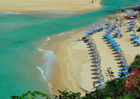 View of Kata Beach, beach with umbrellas, Thailand, Phuket island