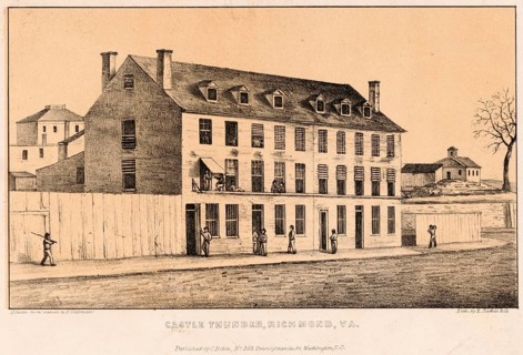 Lithograph of the notorious Castle Thunder military prison in Richmond, Virginia, dating from the
