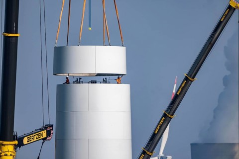 Construction site of the new Bedburg 3 wind farm, on recultivated open-cast mining site, 9 wind