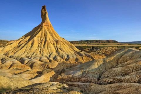 The Castil de Tierra monolith in the morning light in the Bardenas Reales Natural Park, Navarra,