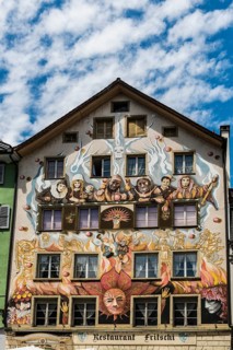 Historic building with painted façade, Old Town, Lucerne, Lake Lucerne, Canton of Lucerne,