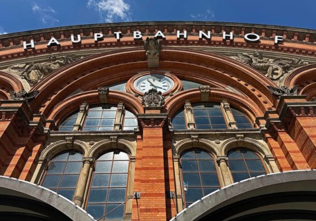 Bremen Central Station in Neo-Renaissance style, view of the main façade, Free Hanseatic City of