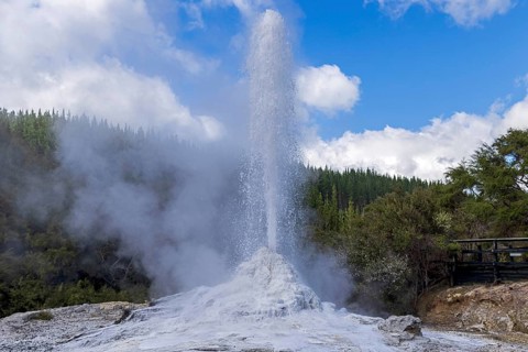 The Lady Knox Geyser is a geothermal feature in Wai-O-Tapu Thermal Wonderland near Rotorua, New