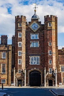 Henry VIII's red brick Tudor gatehouse with octagonal turrets forms the entrance to St James's