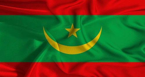 Colorful flag of Mauritania with a silky fabric texture waving. Realistic Mauritania flag waving