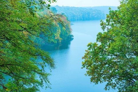 Autumn at Schmale Luzin, lake in Mecklenburg-Western Pomerania, Feldberg Lake District,