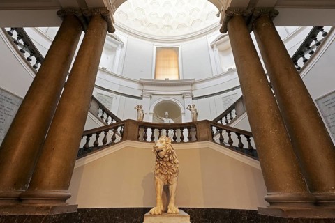 Staircase with lion sculpture, Naples National Archaeological Museum, Museo Archeologico Nazionale