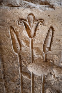 Close up details of the reliefs and hieroglyphs inside Medinat Habu, the ancient Egyptian Mortuary