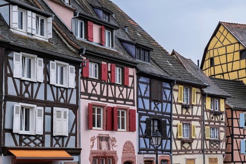 Colourful half-timbered house facades, old town of Colmar, Haut-Rhin Department, European